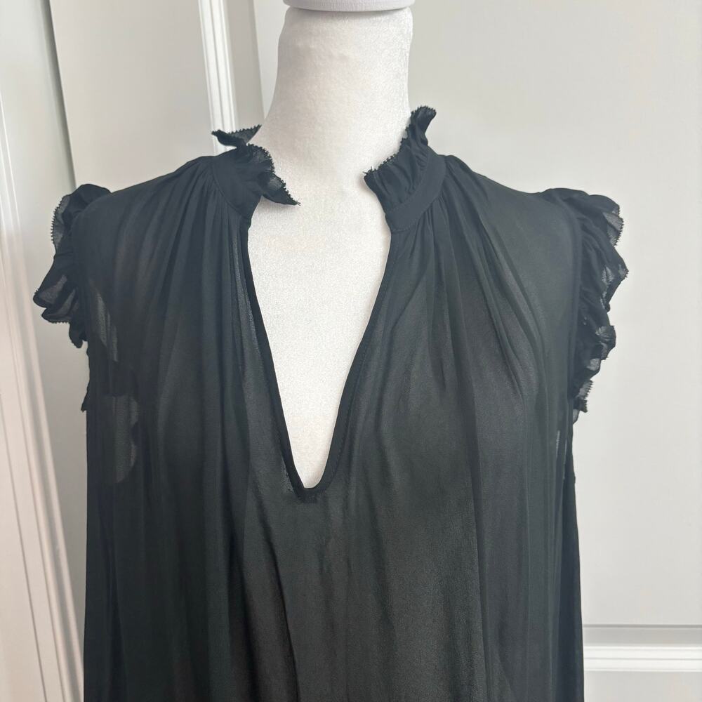 NWT Banana Republic Petite Flounced Hem Midi Dress Sz XS Black Sheer Minimalist - Picture 8 of 16
